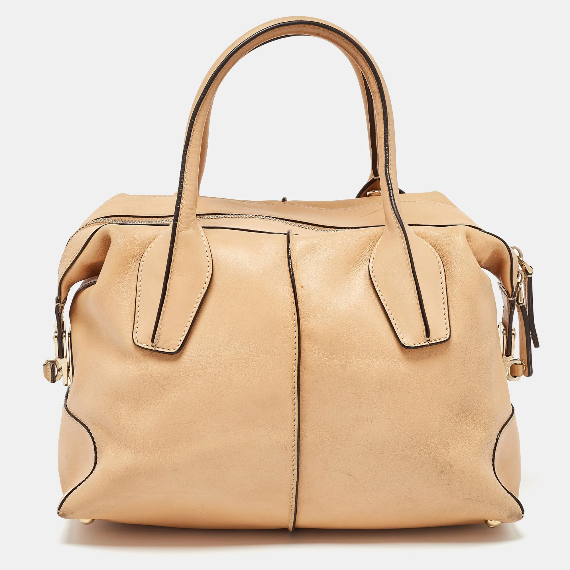 Beige Leather D Styling Bowler Bag