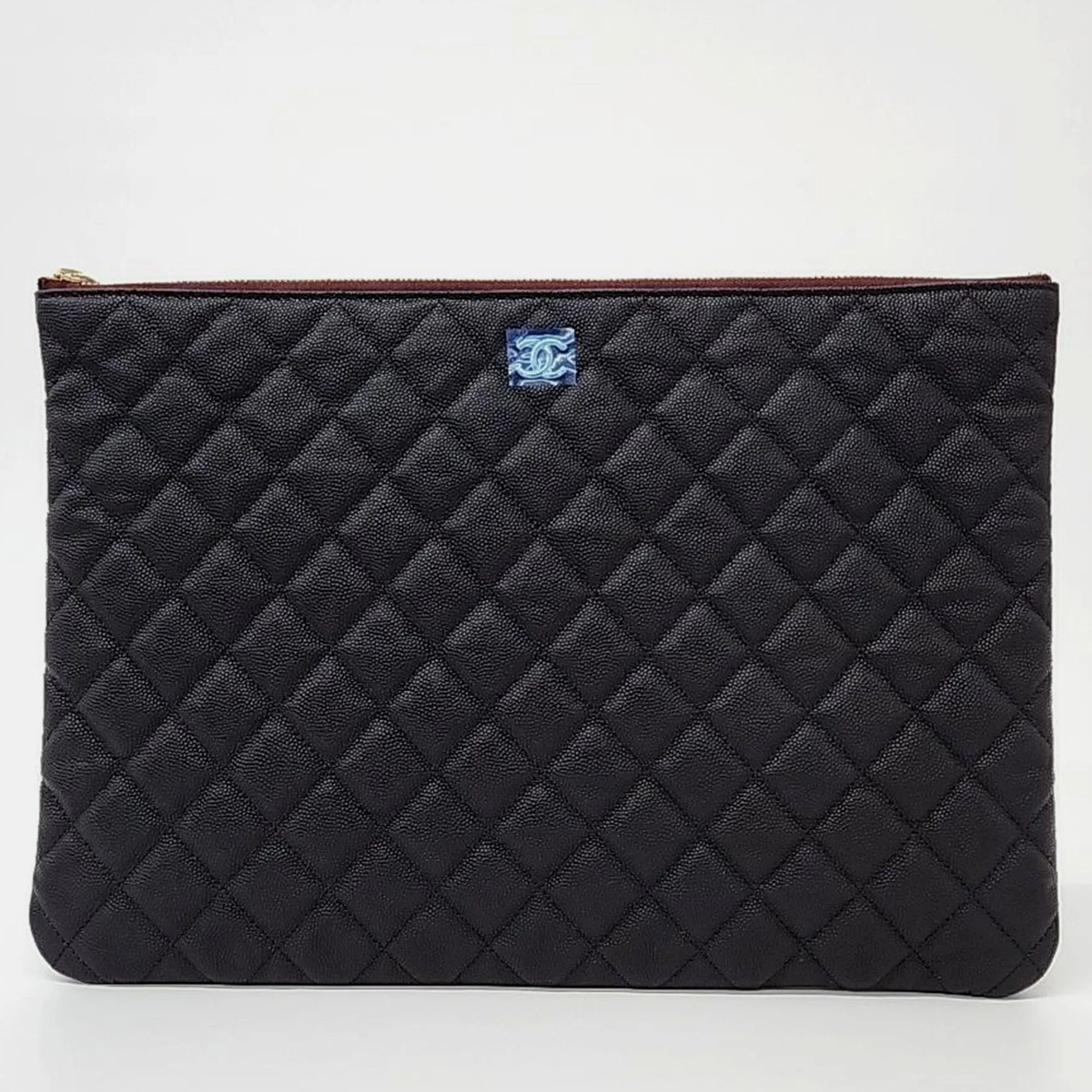 Black Caviar Leather Large Clutch Bag