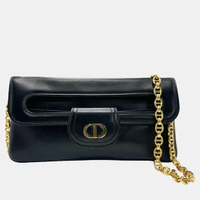 Black Leather Medium DiorDouble Chain Bag