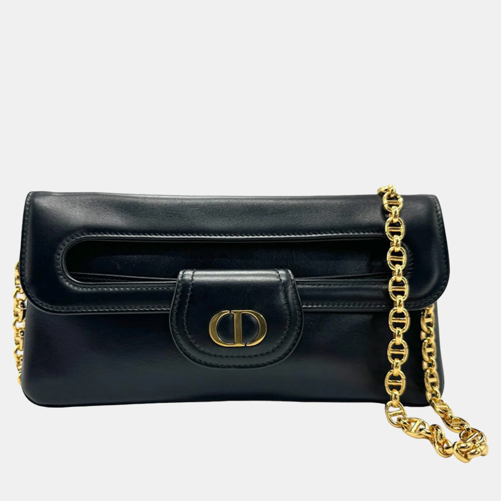 Black Leather Medium DiorDouble Chain Bag