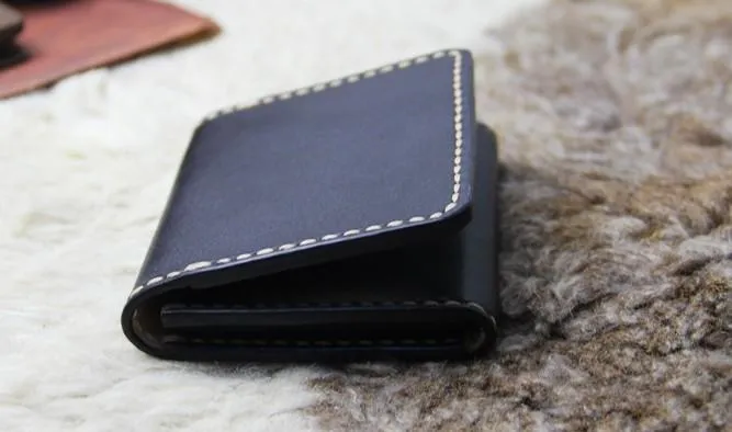 Black Leather Mens Slim Front Pocket Bifold Small Wallets Card Wallet for Men