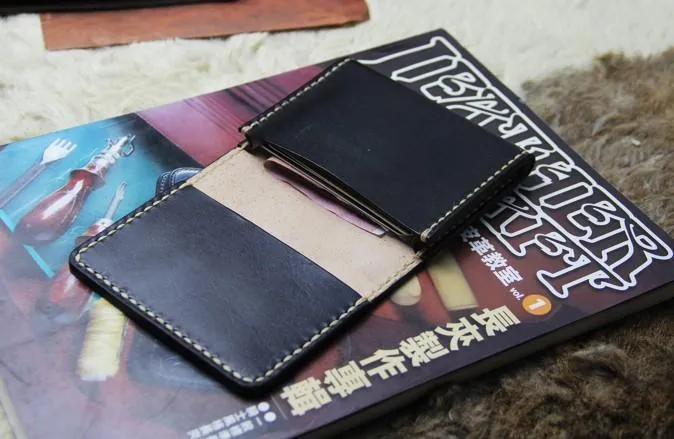 Black Leather Mens Slim Front Pocket Bifold Small Wallets Card Wallet for Men