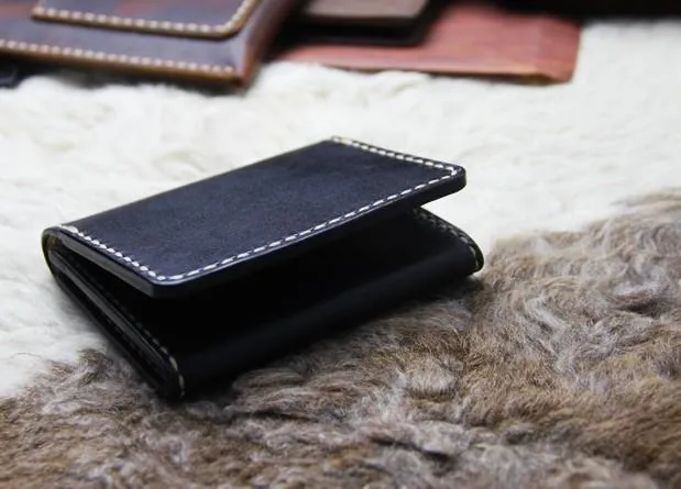 Black Leather Mens Slim Front Pocket Bifold Small Wallets Card Wallet for Men