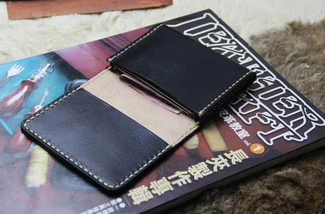 Black Leather Mens Slim Front Pocket Bifold Small Wallets Card Wallet for Men