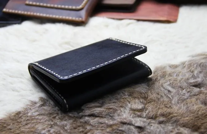 Black Leather Mens Slim Front Pocket Bifold Small Wallets Card Wallet for Men