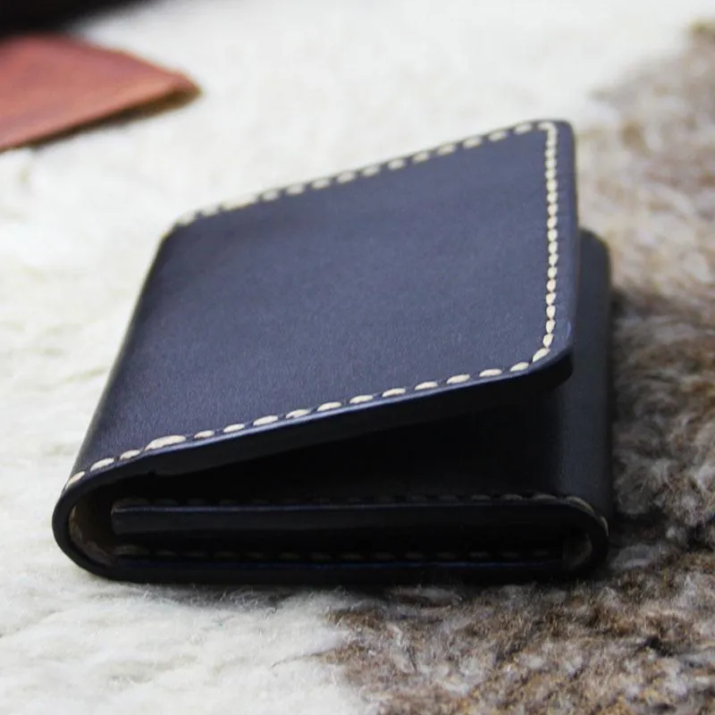 Black Leather Mens Slim Front Pocket Bifold Small Wallets Card Wallet for Men