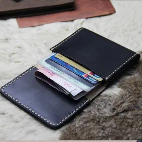 Black Leather Mens Slim Front Pocket Bifold Small Wallets Card Wallet for Men