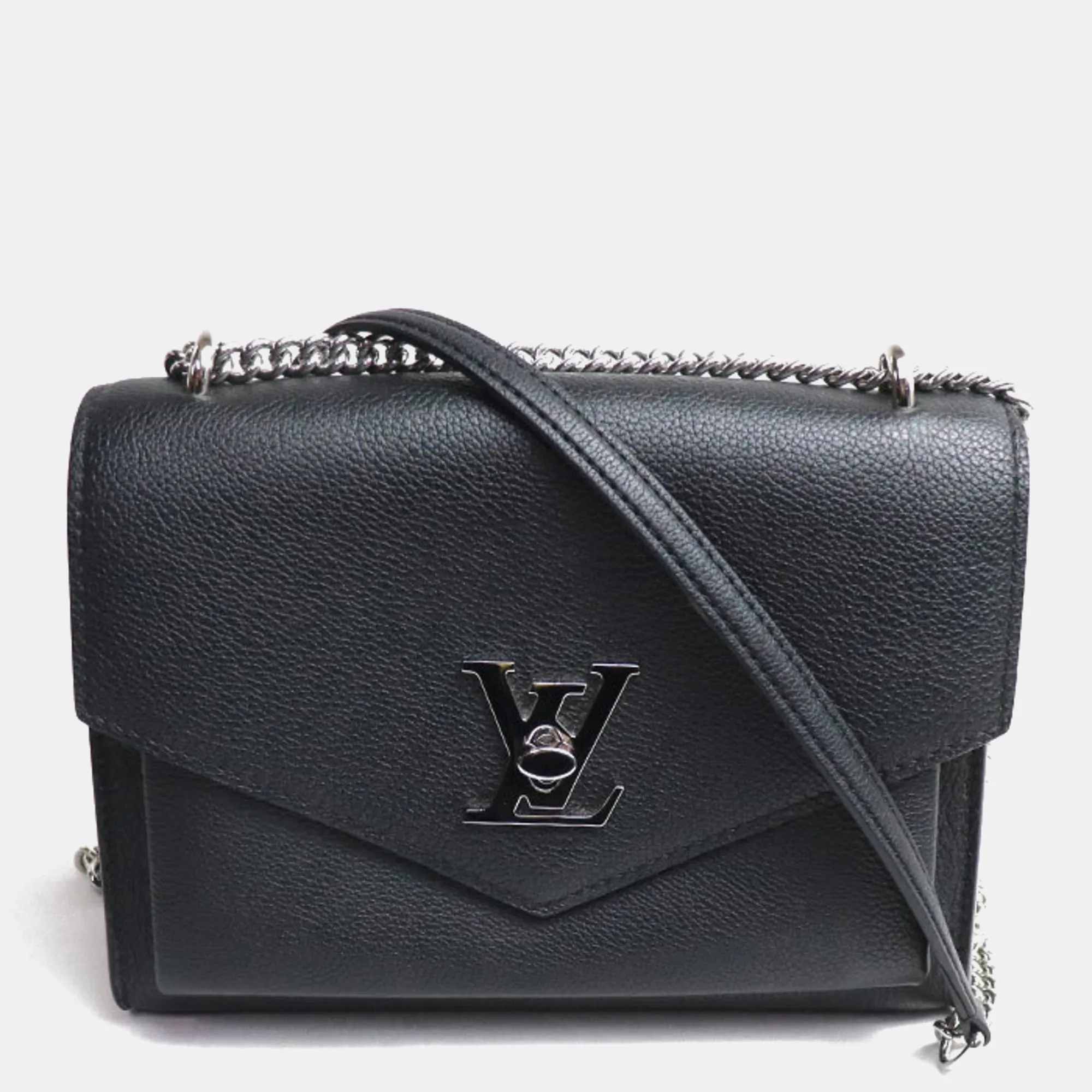 Black Leather My Lockme Chain Shoulder Bag