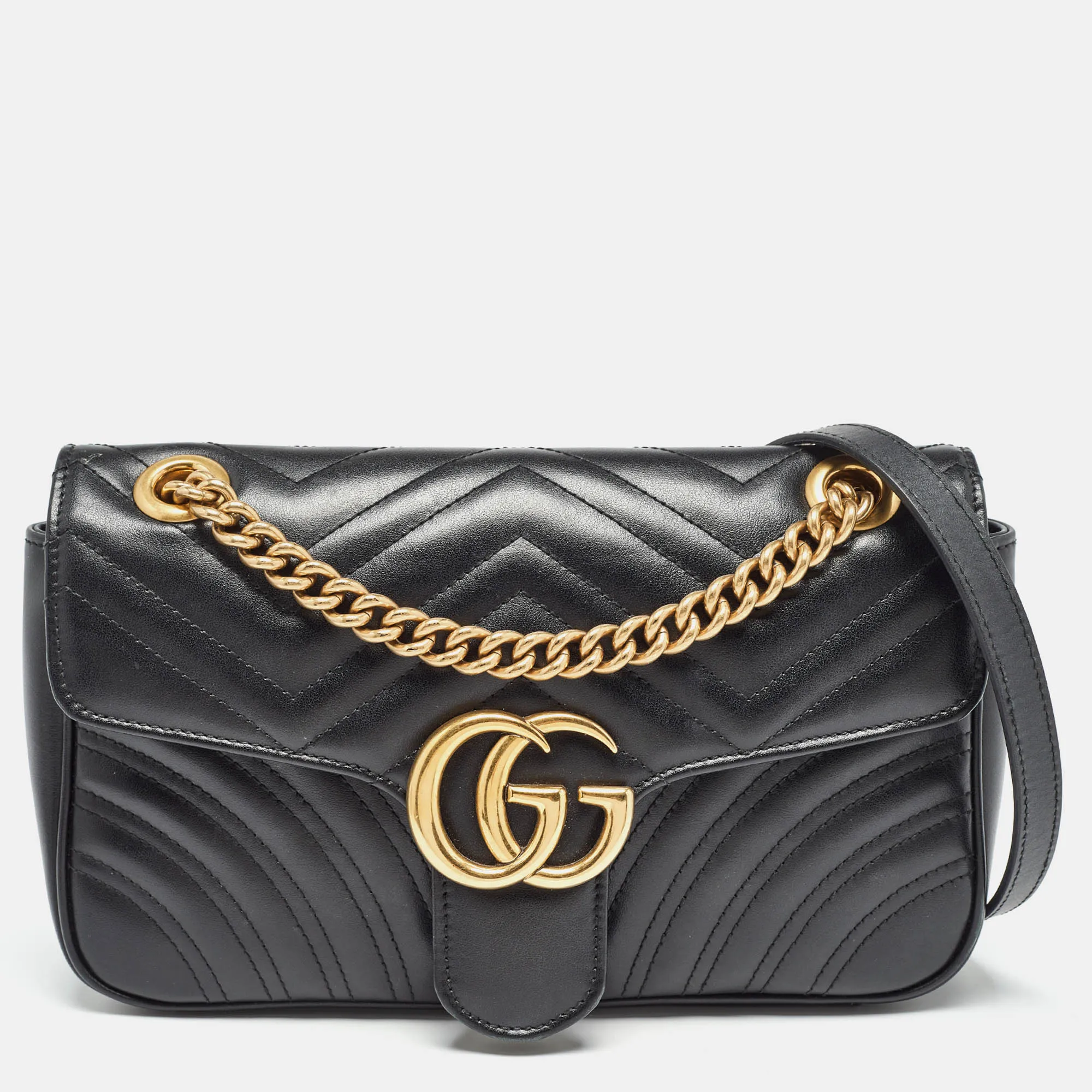 Black Matelass&eacute; Leather Small GG Marmont Shoulder Bag