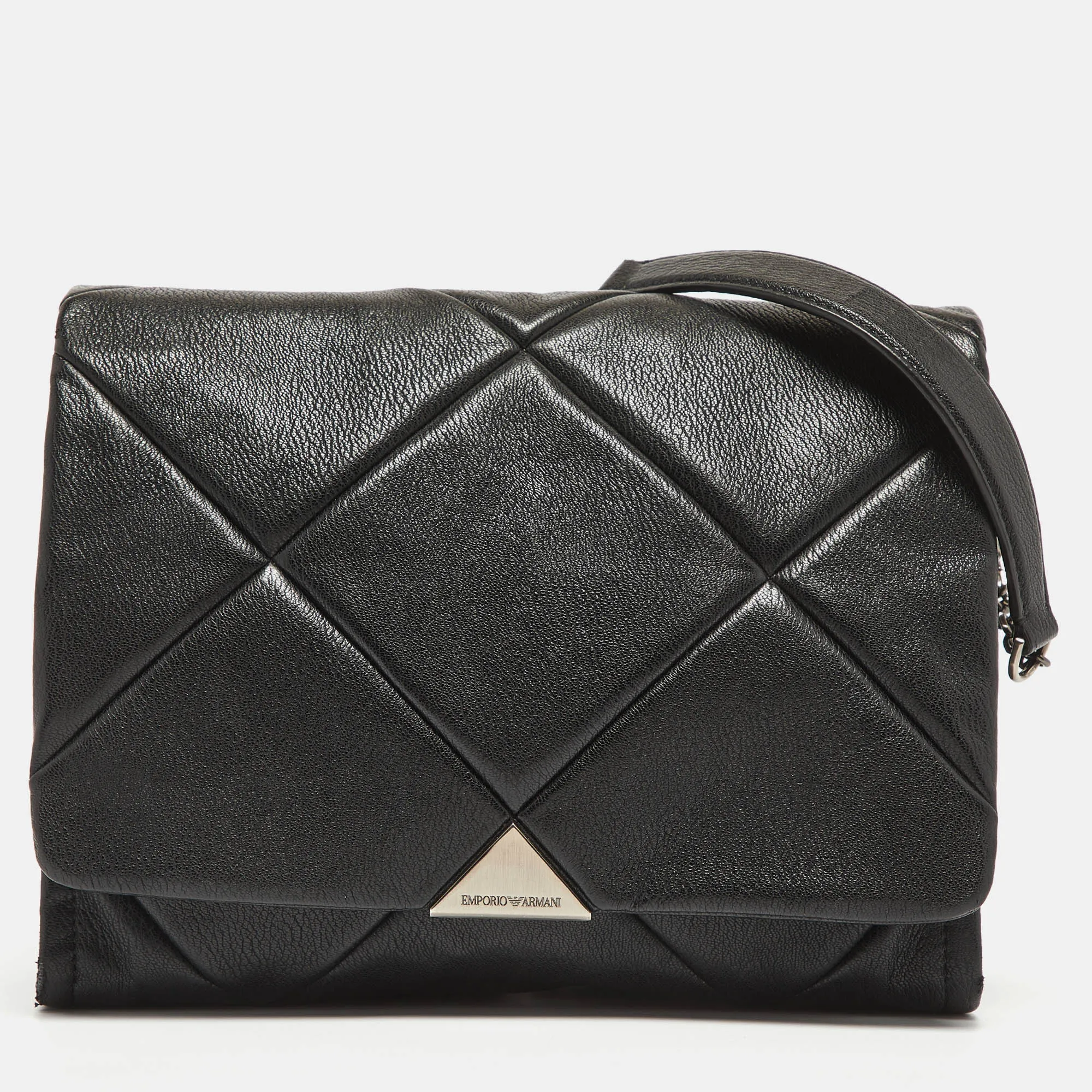 Black Quilted Faux Leather Noelle Flap Shoulder Bag