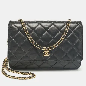 Black Quilted Leather Classic Wallet On Chain