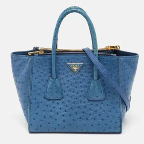 Blue Ostrich Twin Pocket Tote