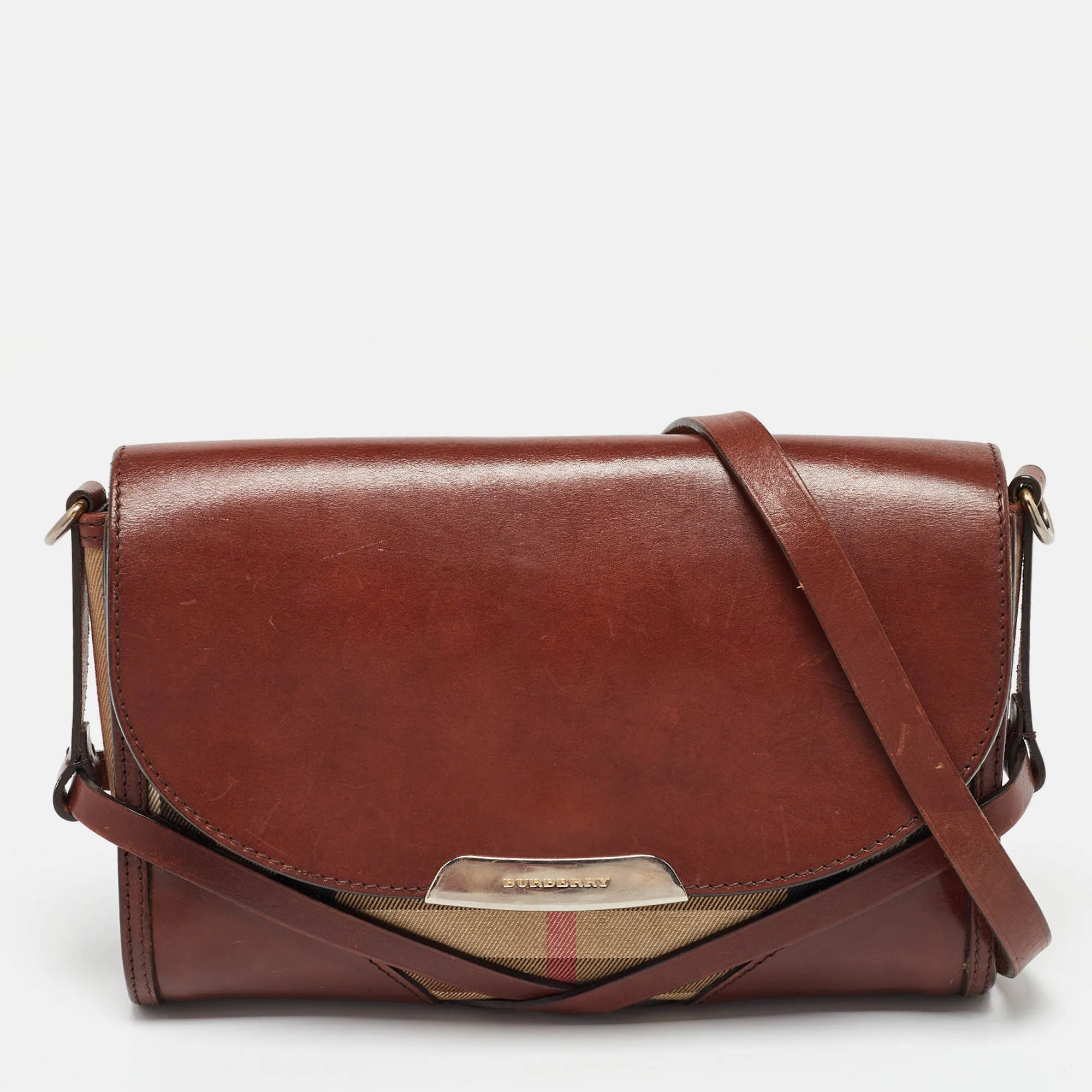 Brown/Beige Nova Check Canvas and Leather Abbott Shoulder Bag