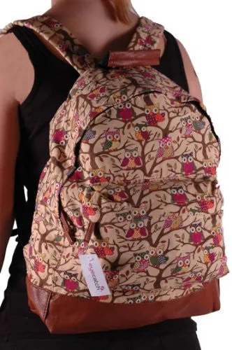 Canvas Owl Print Backpack