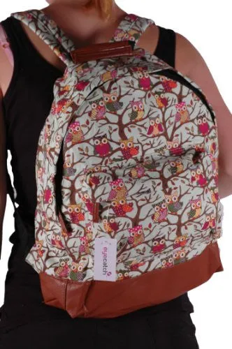 Canvas Owl Print Backpack