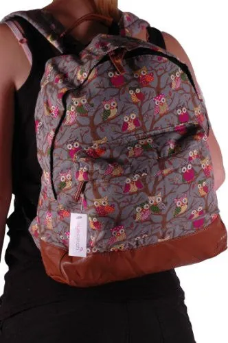 Canvas Owl Print Backpack