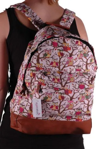 Canvas Owl Print Backpack