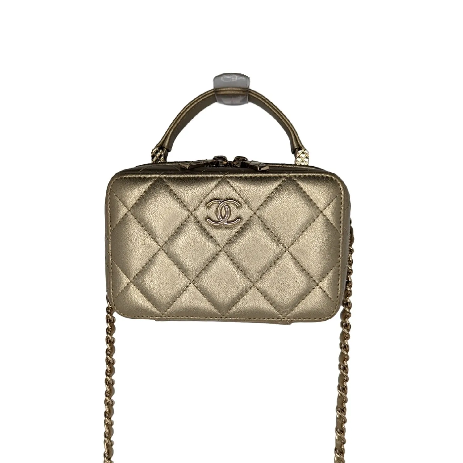 Chanel bags Metallic Lambskin Quilted Top Handle Vanity Case Gold