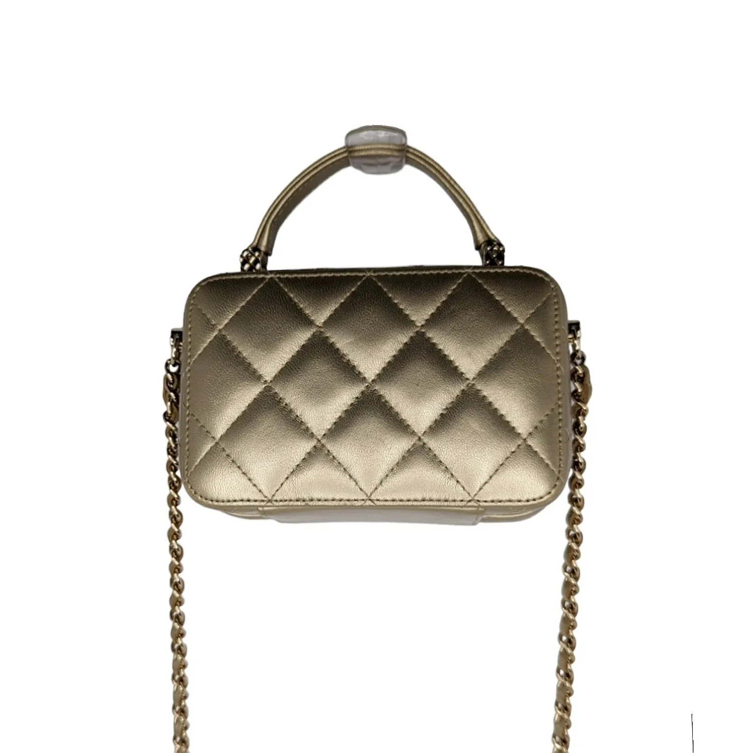 Chanel bags Metallic Lambskin Quilted Top Handle Vanity Case Gold