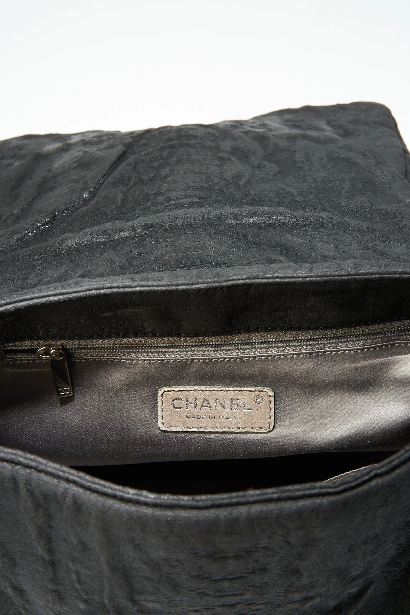 Chanel Black Textured Coated Nylon Flap Bag