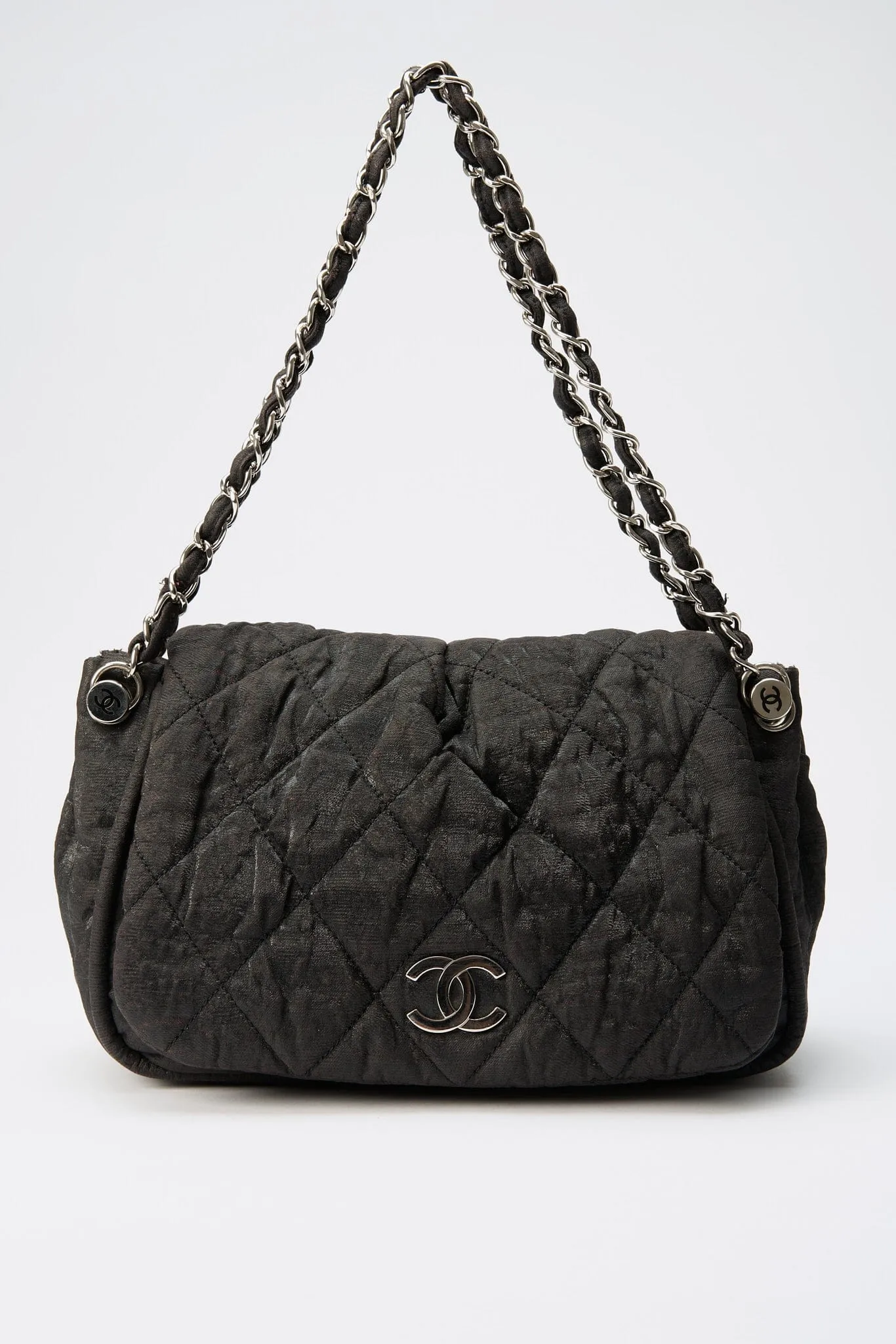 Chanel Black Textured Coated Nylon Flap Bag