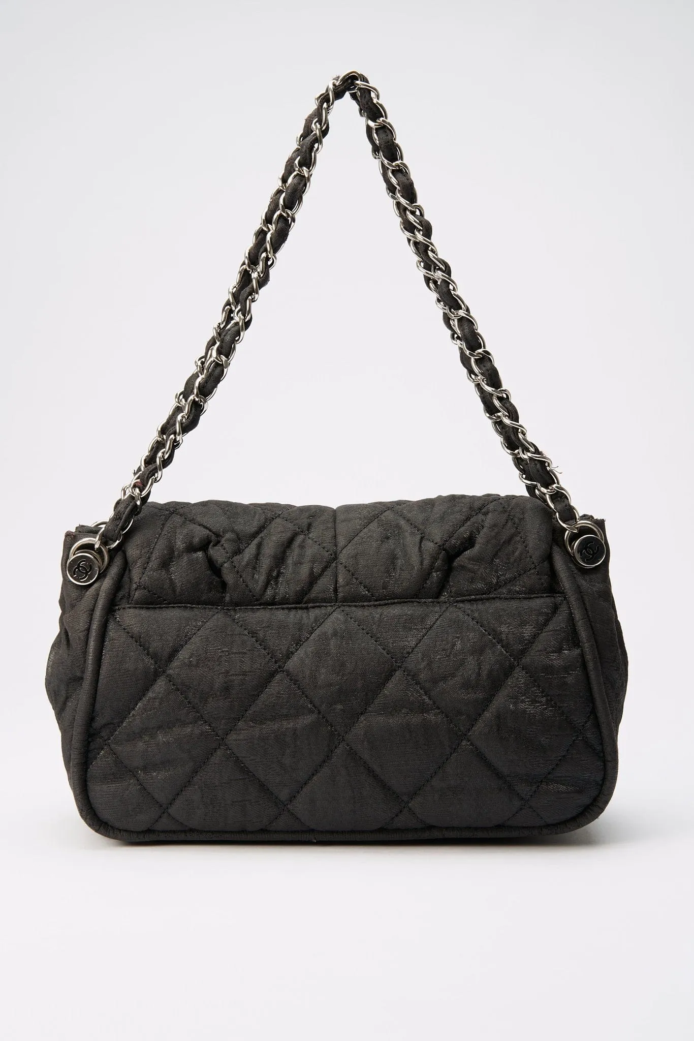 Chanel Black Textured Coated Nylon Flap Bag