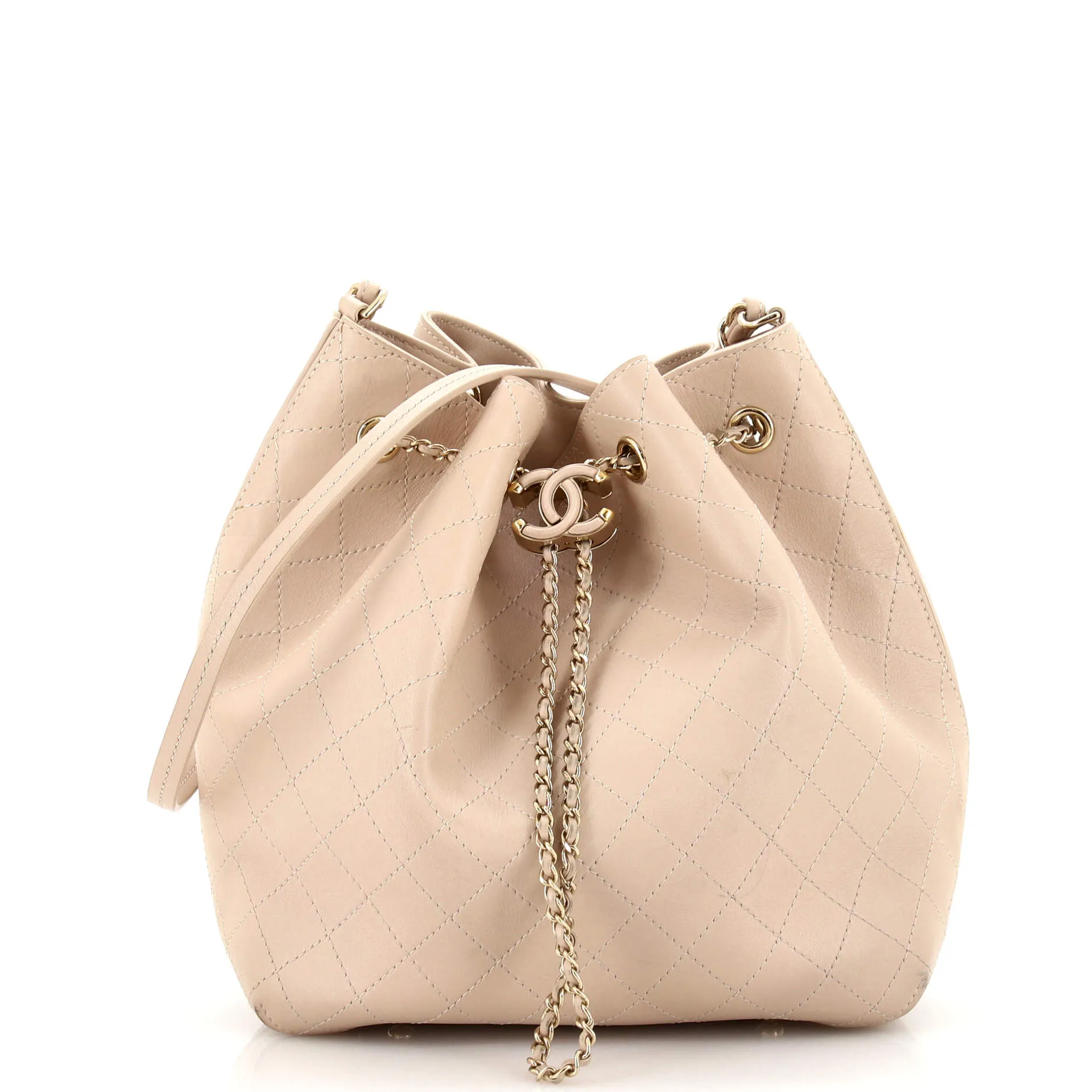 CHANEL CC Drawstring Bucket Bag Quilted Lambskin Medium