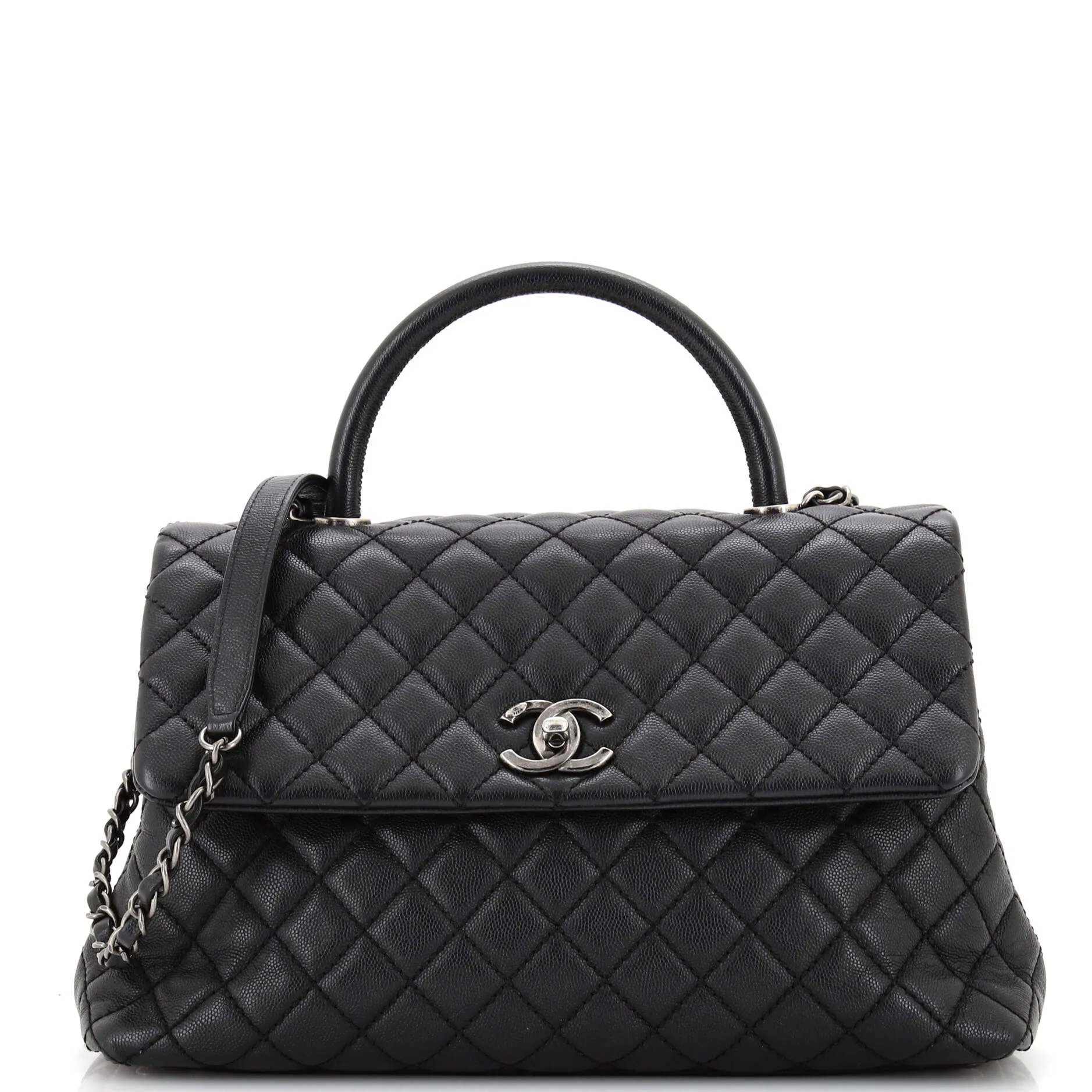 CHANEL Coco Top Handle Bag Quilted Caviar Medium