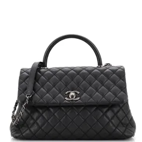 CHANEL Coco Top Handle Bag Quilted Caviar Medium