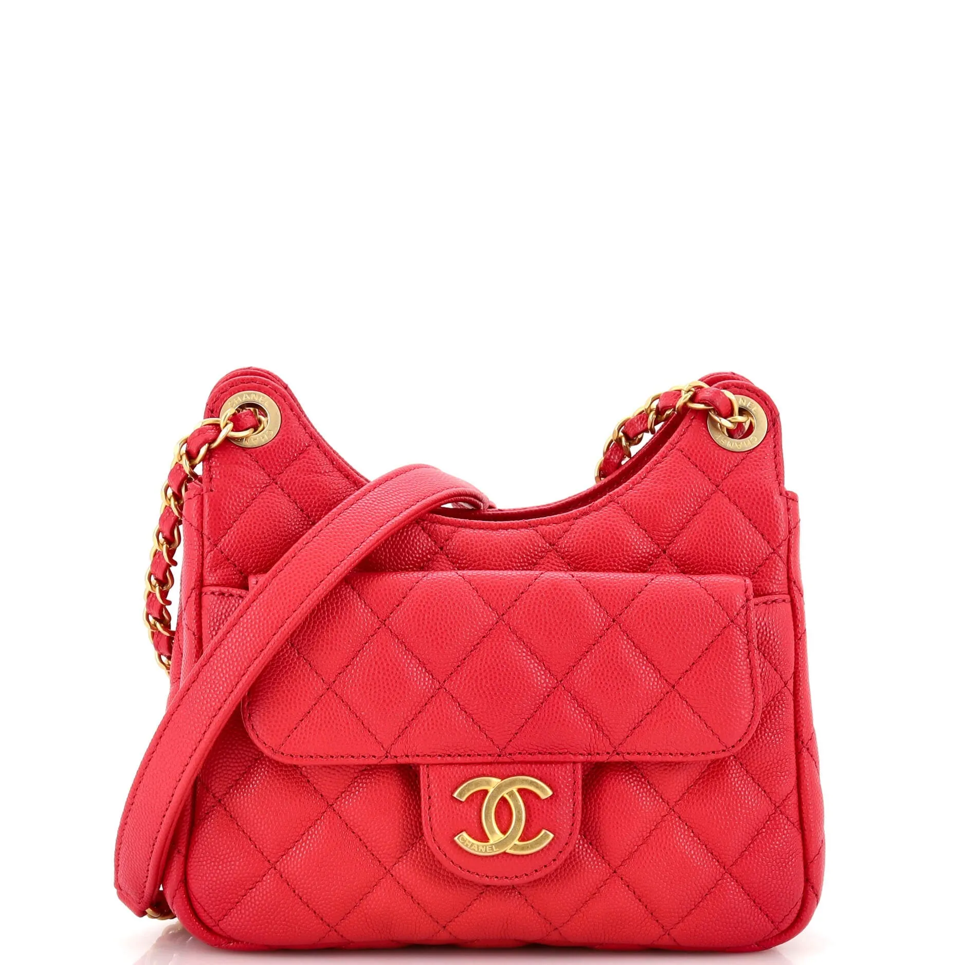 CHANEL Wavy CC Hobo Quilted Caviar Small