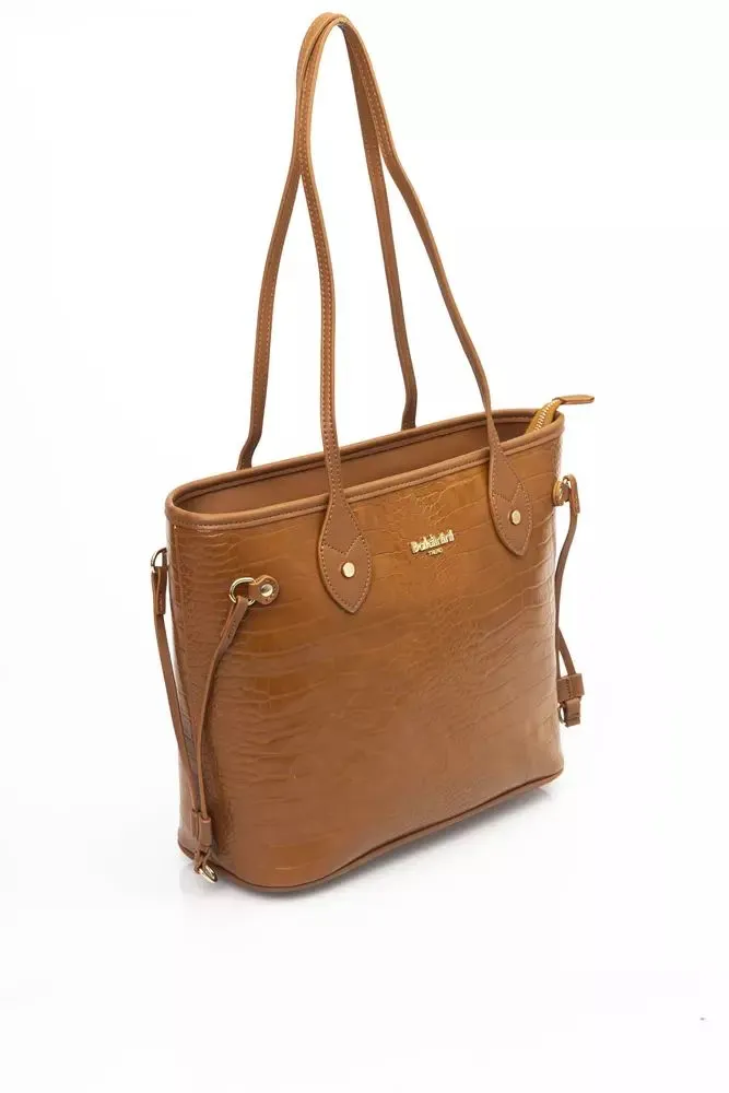 Chic Golden Detail Brown Shoulder Bag