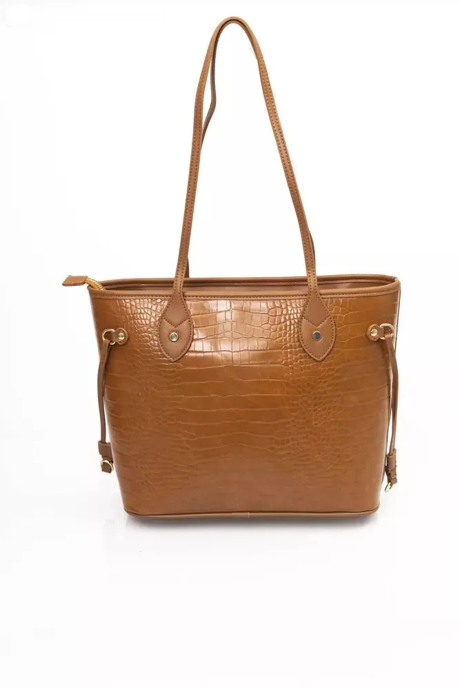 Chic Golden Detail Brown Shoulder Bag