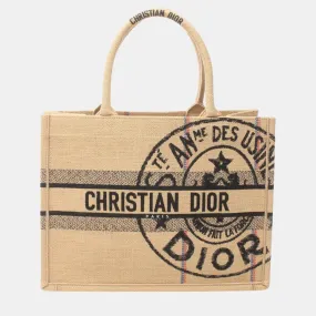 Christian Beige Multicolor Canvas Book Tote Medium Bag