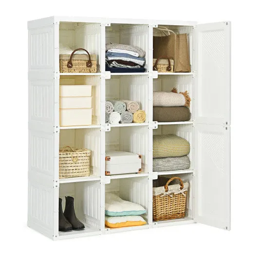 Clothes Foldable Armoire Wardrobe Closet with 12 Cubby Storage