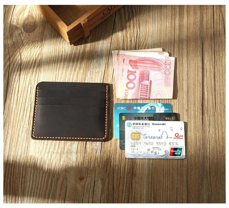 Coffee Leather Mens Front Pocket Wallet Personalized Handmade Slim Card Wallets for Men