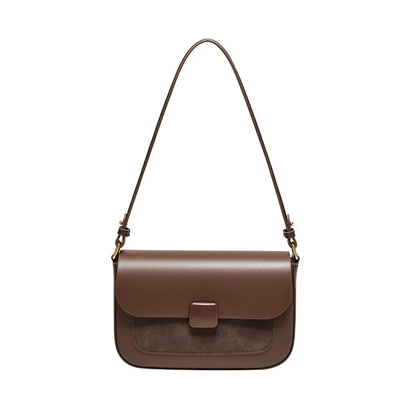 Compact Coffee Leather Box Shoulder Bag