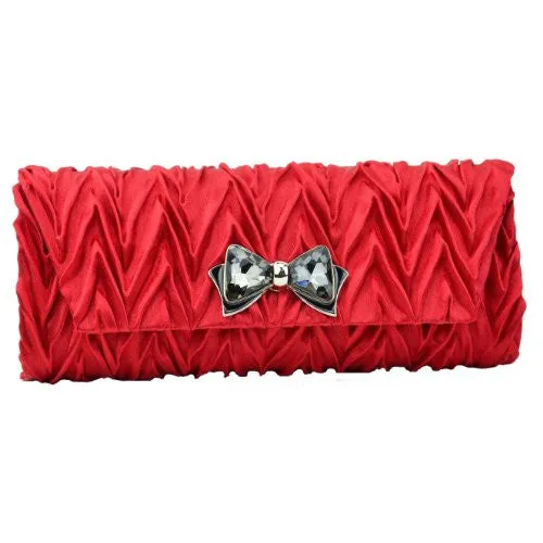 Diamante Butterfly Satin Crinkle Clutch Bag