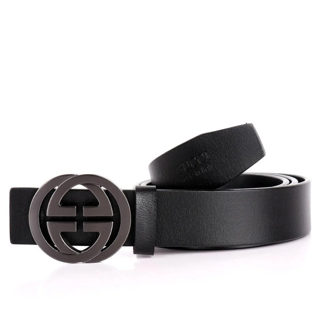 GC Silver Logo Designed Finest Quality Leather Men's Black Belt