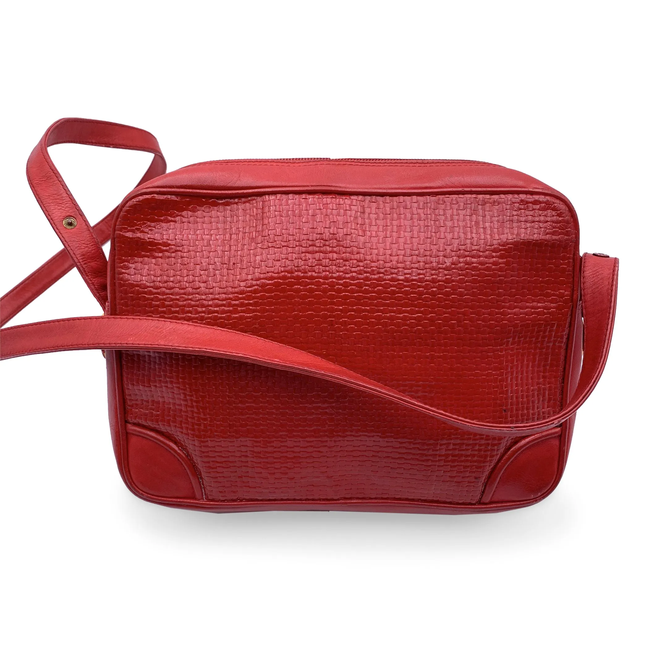 Gucci Vintage Red Textured Leather Shoulder Messenger Bag