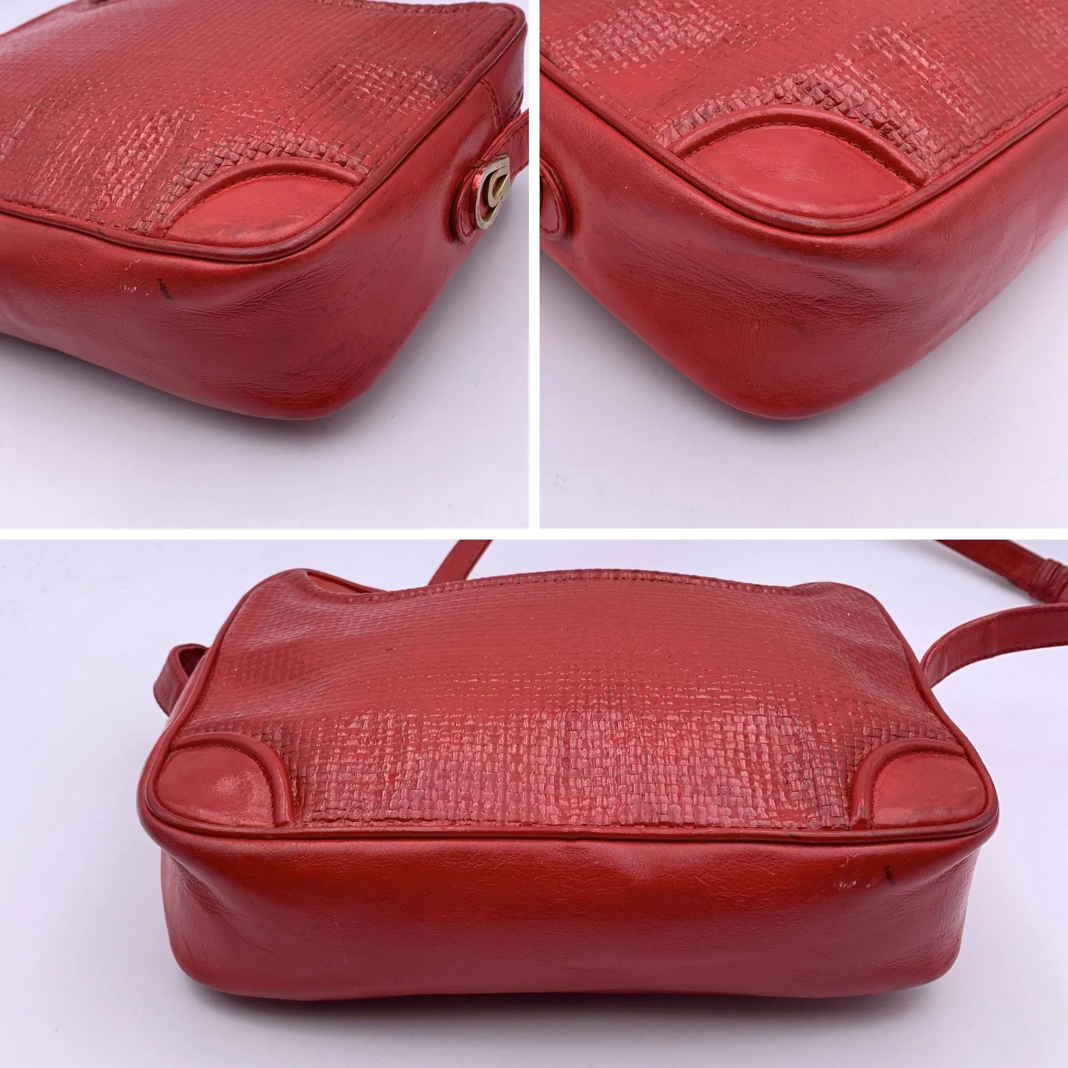 Gucci Vintage Red Textured Leather Shoulder Messenger Bag