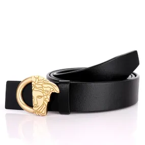 Half Medusa Unique Styled Men's Leather Black Belt