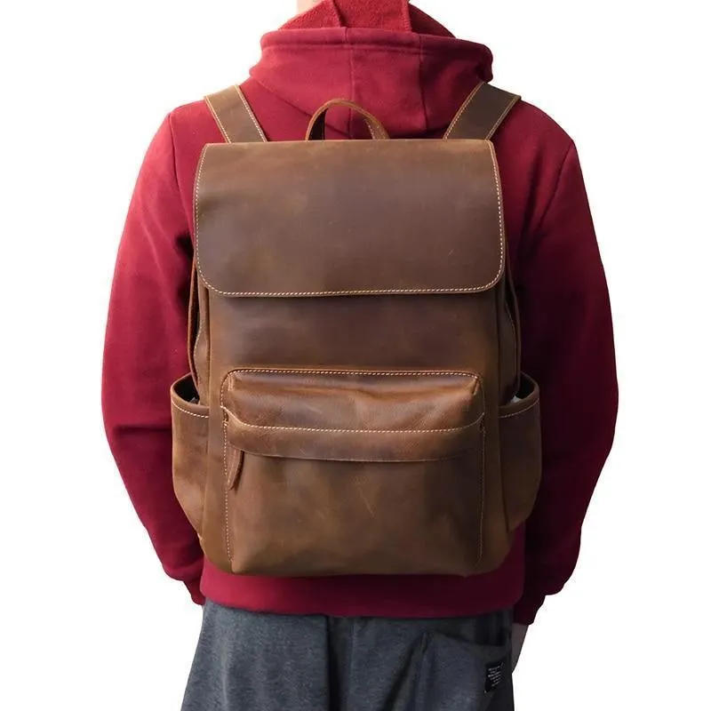 Laptop Leather Backpacks For Men Soft Leather Backpacks