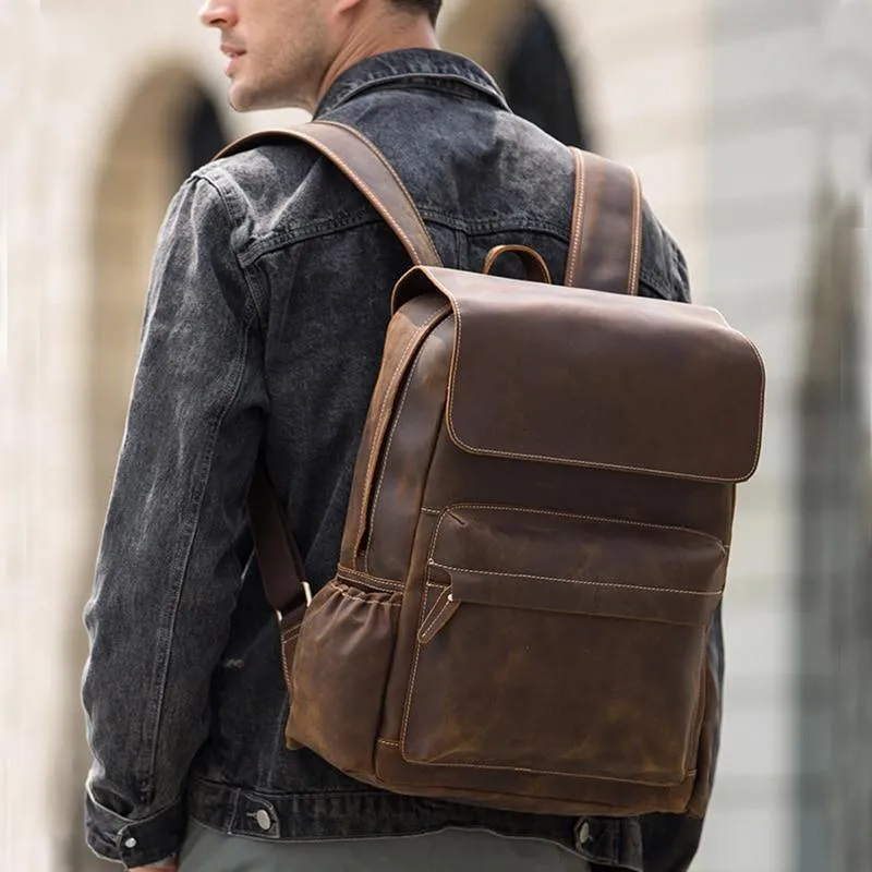 Laptop Leather Backpacks For Men Soft Leather Backpacks