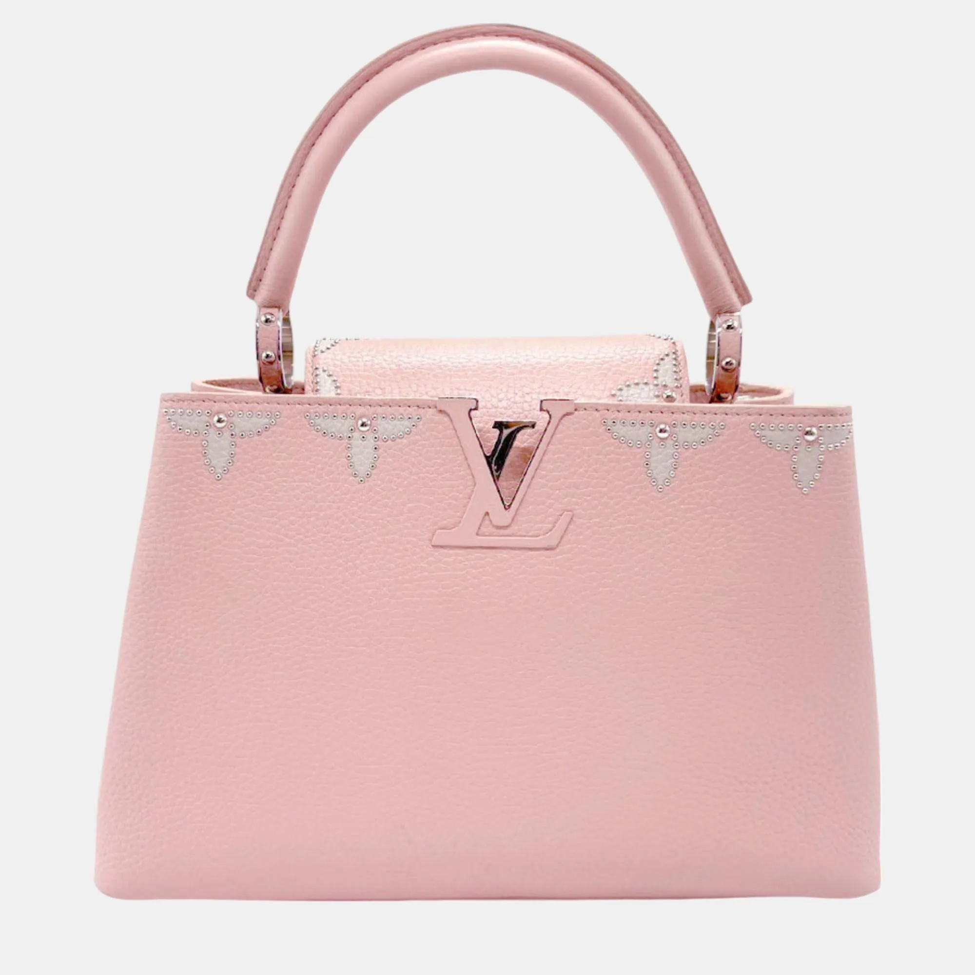 Light Pink Silver Leather Capucines PM Handbag