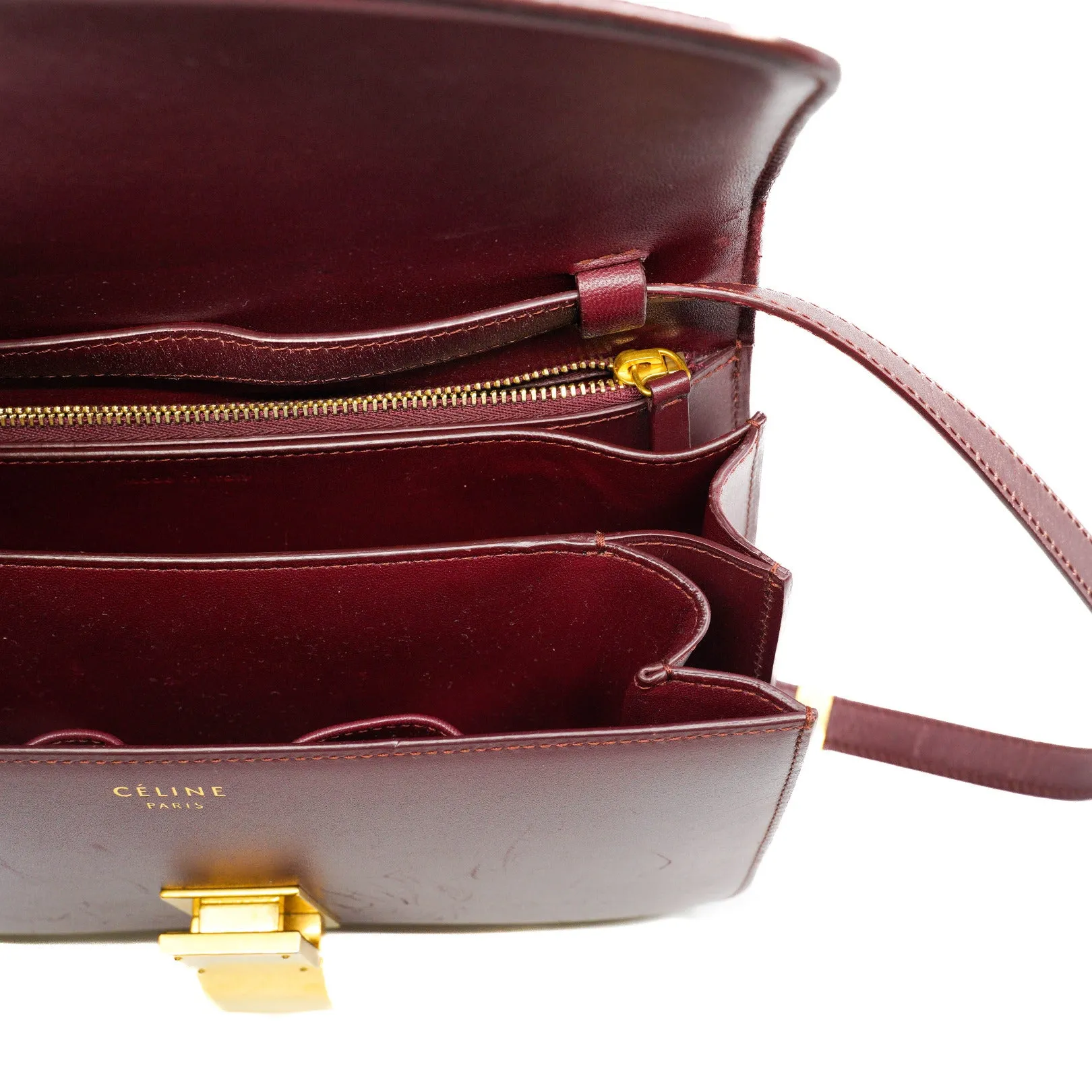 Medium Classic Box Burgundy Calfskin Crossbody Bag