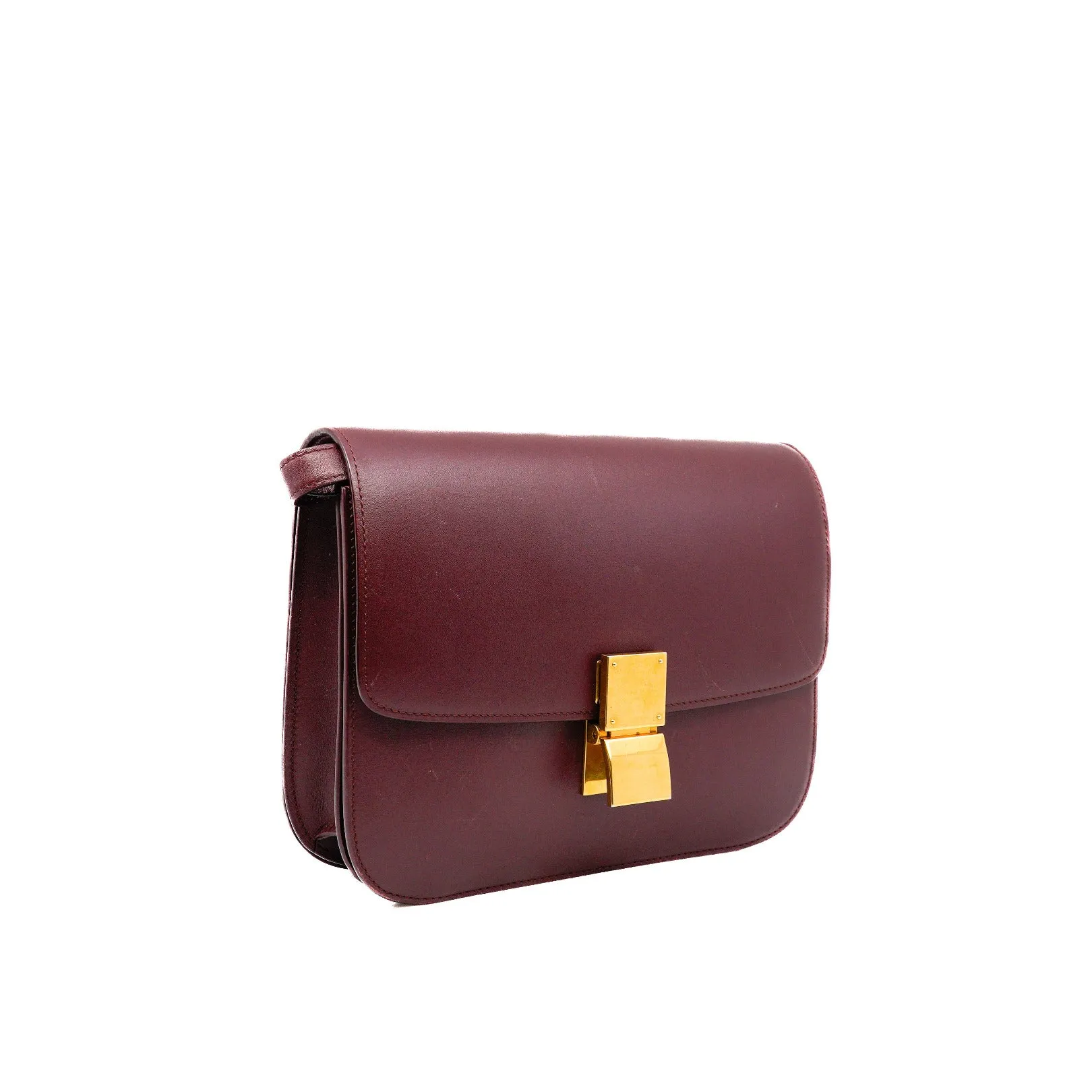 Medium Classic Box Burgundy Calfskin Crossbody Bag