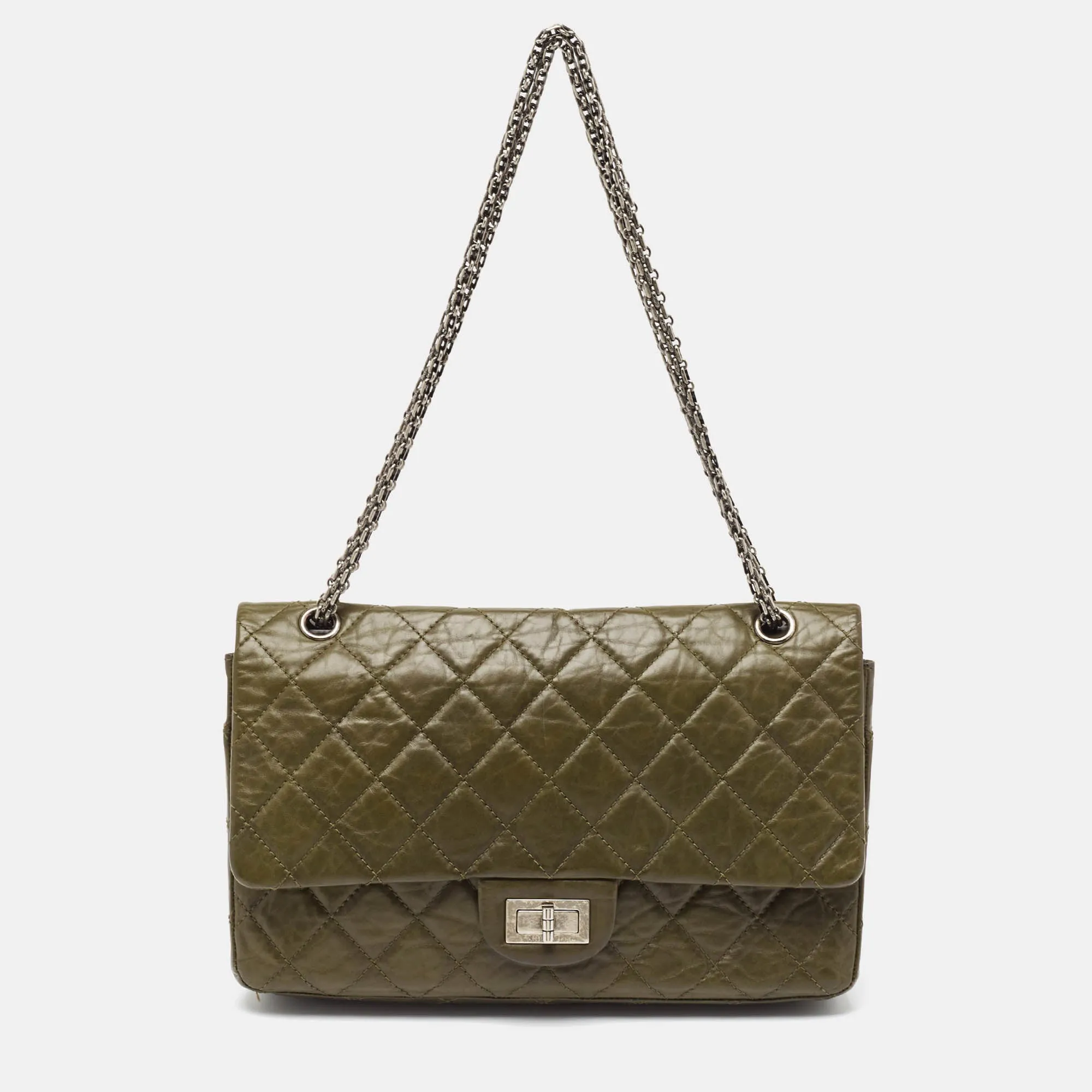 Olive Green Quilted Aged Leather Reissue 2.55 Classic 227 Flap Bag