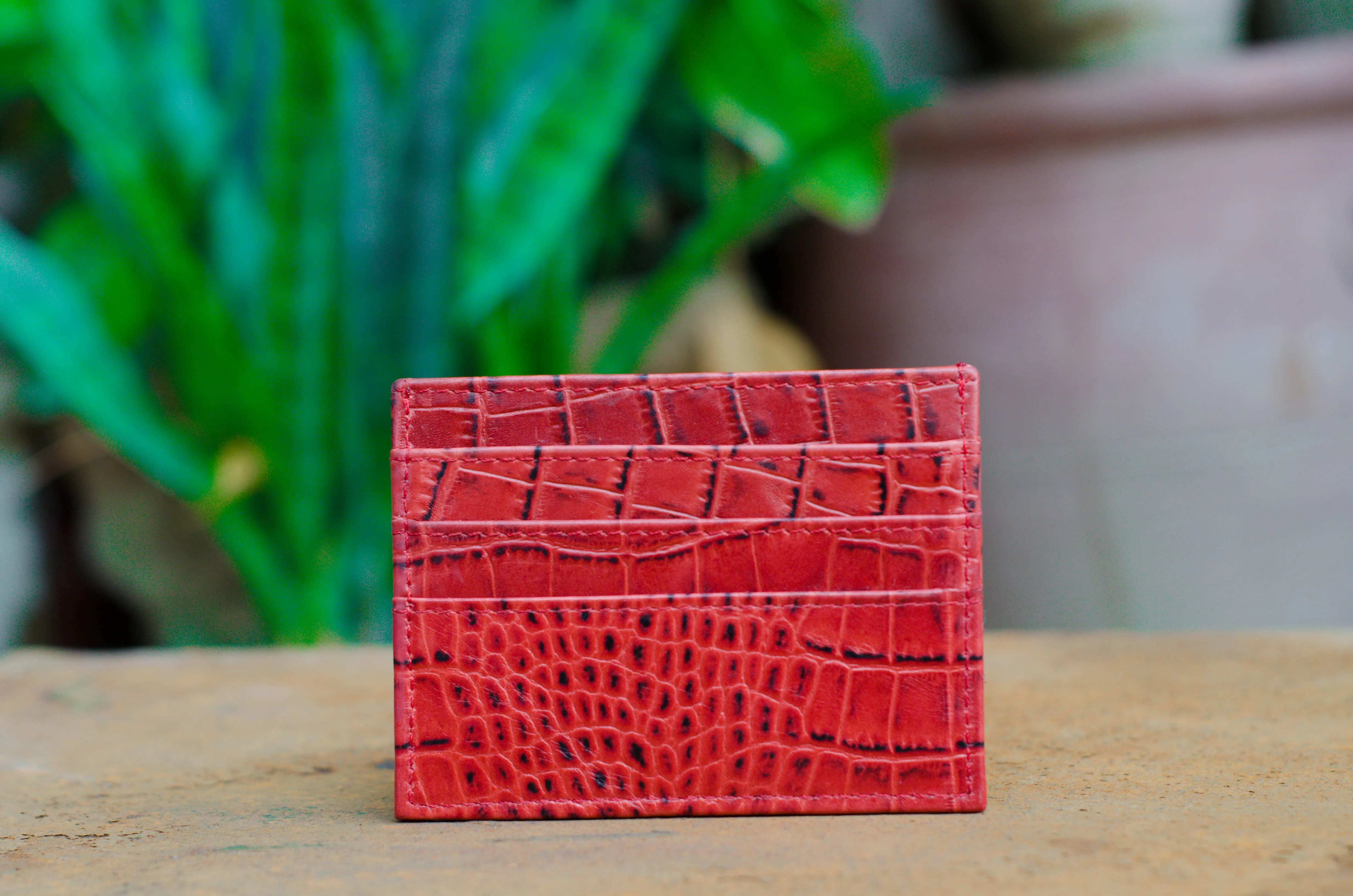 Red Leather Slim Card Holder