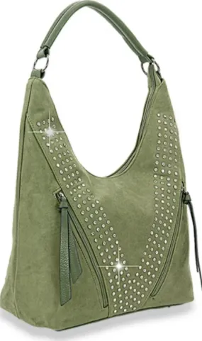 Rhinestone Accented Microsuede Hobo