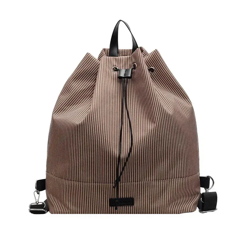 Sohiwoo New Student Leisure Backpack for Women 2025 High Quality Trend Korean Striped Bag Versatile Large Capacity Canvas School Bags